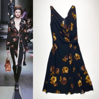 Prada Fall 2005 Draped Floral Print Silk Crepe Dress IT 42 Vintage Archive 