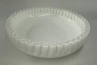 Vtg Fenton Silver Crest Console Shallow Milk Glass Bowl 10.25" Diam Crimped Edge