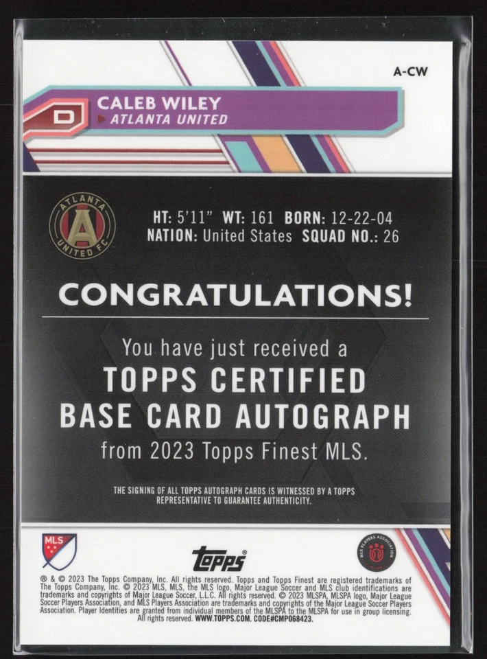 2023 TOPPS FINEST MLS CALEB WILEY AUTO - Image 2 of 4