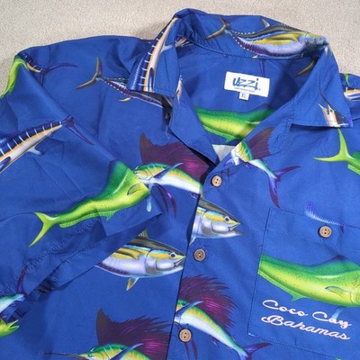 Uzzi Coco Cay Bahamas Aloha Fishing Shirt Mens XL Blue Marlin Mahi Hawaiian