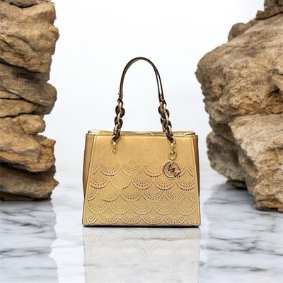 Michael Kors Sofia Gold Tone  Laser Perforated Crossbody Satchel