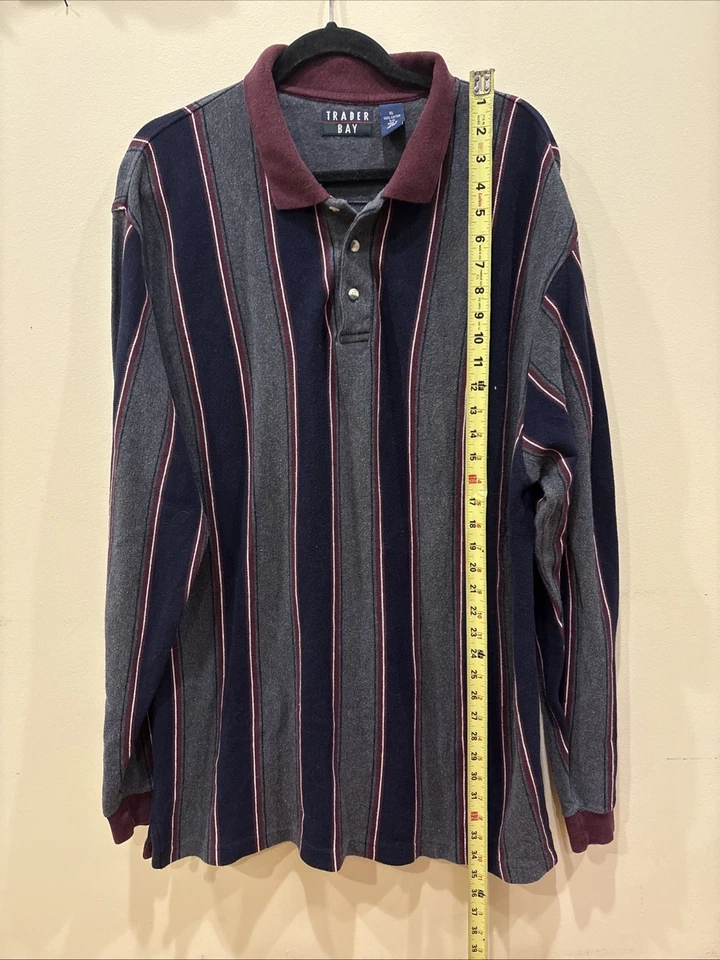 Trader Bay Long Sleeve Striped Cotton Collared Top Men’s XL - Image 2 of 4