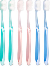 Extra Soft Toothbrush 6-Pack, Regular Head 3 Colors - 2 Each Dentist-Developed