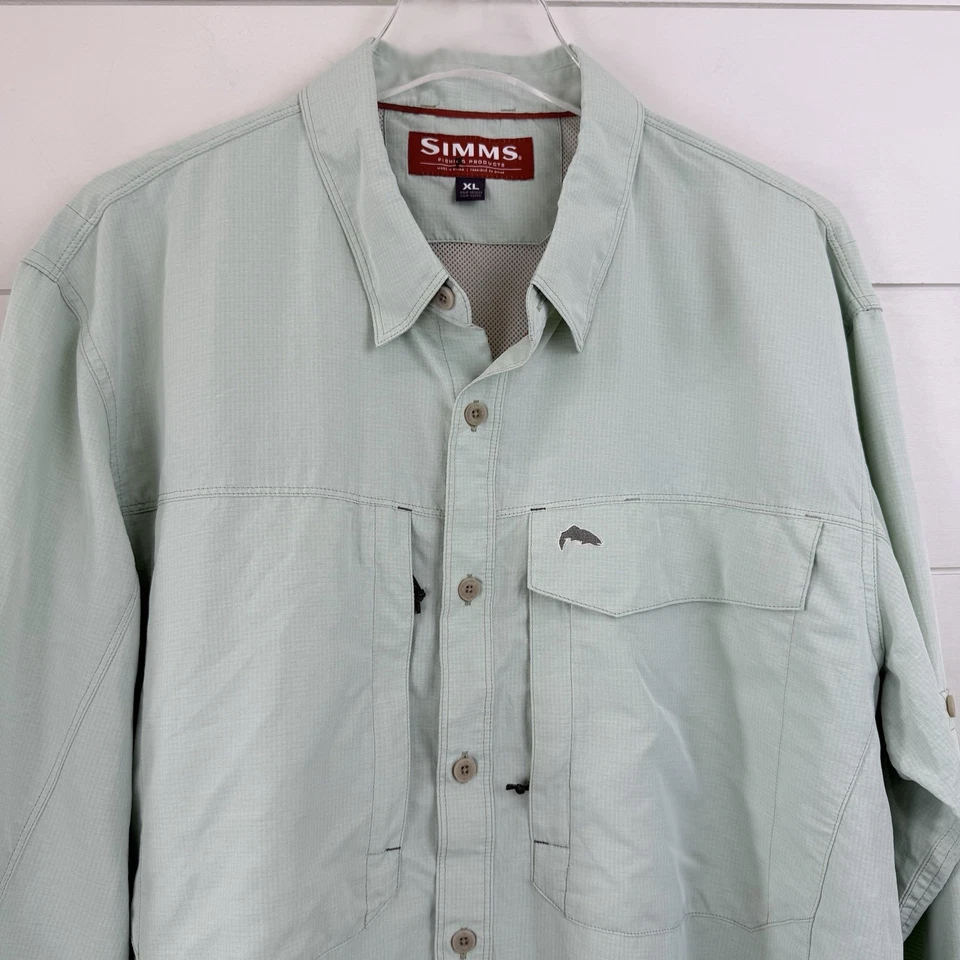 Camisa de Pesca Simms Guide Hombres Grande Verde Ventilada Exterior Campamento Caminata Ligera Foto 3 de 4