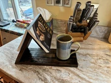 Wooden Book Stand Triangle Book Holder Nook Reading Valet Cup Mug Holder