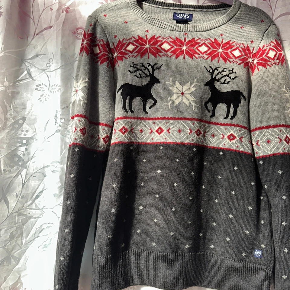 CHAPS Moose Christmas Sweater S Men’s Snowflake Winter Unisex’s - Image 4 of 4