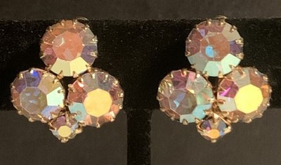 Aurora Borealis AB Clip-On Earrings Gold Tone Vintage