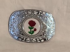 Silver Colored Belt Buckle w/ Red Rose in Resin