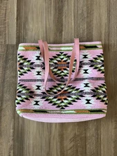 Myra Bag Pink Aztec Tote Bag Womens Cotton Leather Shoulder Purse Boho Southwest