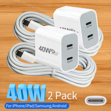 2Pack 40W Fast Charger Block PD Cable USB C For iPhone Air 17 16e 15 14 13 12 11