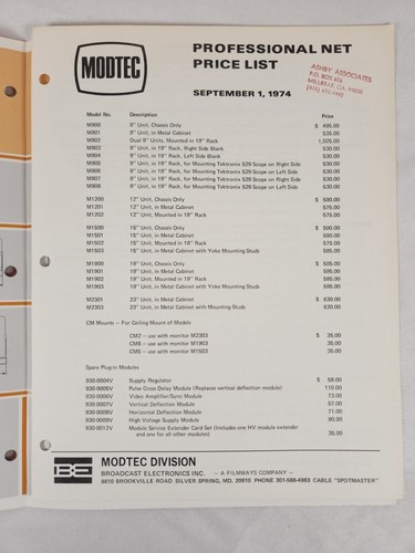 Catálogo de monitores de televisión de estado sólido Modtec + hoja de precios ~ tecnología vintage - Imagen 3 de 4