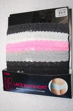 Jr Womens 5 PR LACE BOYSHORTS Panties CHARCOAL WHITE PINK GRAY BLACK Size XS-S