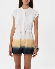 MARIA CHER NWT $425 Sinclair Ursula White Blue-Ombre Cap Sleeve Romper  XS