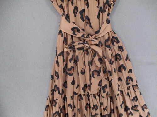 Witchery Dress Womens 16 Brown Leopard Tiered Tie Belted Sleeveless V A Line - Picture 4 of 15