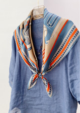 100 Silk Mulberry Wrap Shawl Square Blue totem Print Bandanna Scarf 88X88cm new