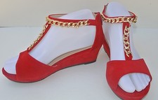 New Girls Red Wedge Low Heel Platform Dress Shoes Youth Size 9-4