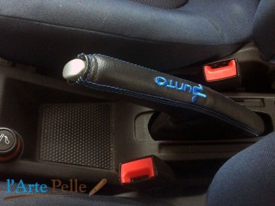 L'ARTE PELLE Genuine Black Leather Handbrake Head / Lever Cover For Fiat Punto Evo