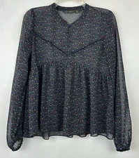 Zara Trafaluc Top Womens M Sheer Coquette Babydolll Fairy Top Sheer Long Sleeve