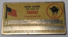 Vintage Taurus Zodiac Perma Metal Gold Tone Engravable Social Security Card