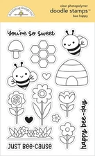 Doodlebug Clear Stamps Bee Happy Bees Hive Flowers Honey Comb Bee-day Mushroom