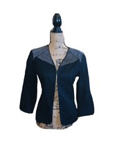 CHICO'S LINEN BLACK OPEN FRONT JACKET Size 1