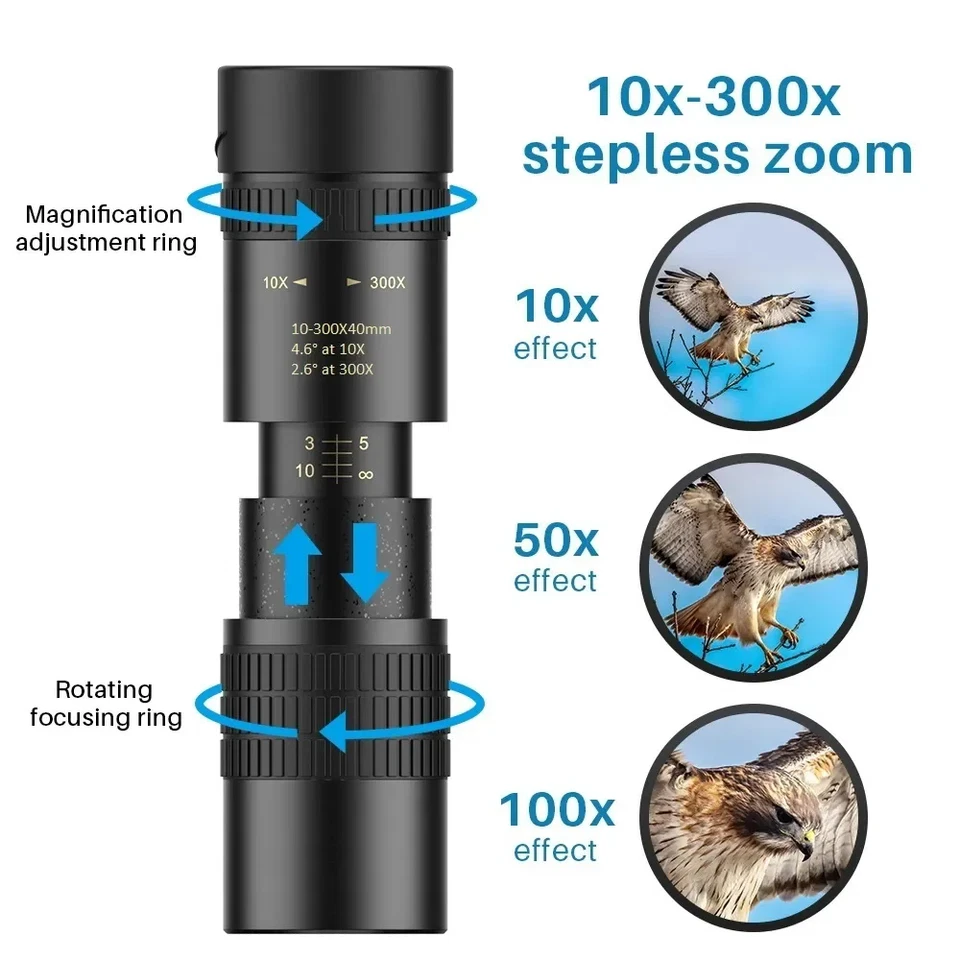 300x40 HD Monocular Telescope Long Range Zoom With Tripod Phone Clip For Outdoor - Image 3 of 4