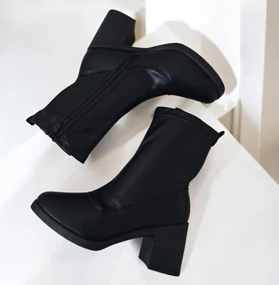 Damen Stiefeletten schwarz Kunstleder | Blockabsatz Reißverschluss eckige Zehenpartie Größen