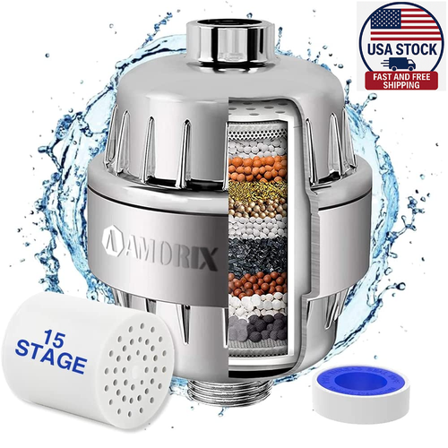 Premium 15-Stage Shower Filter for Hard Water - Reduces Chlorine, Softens Skin