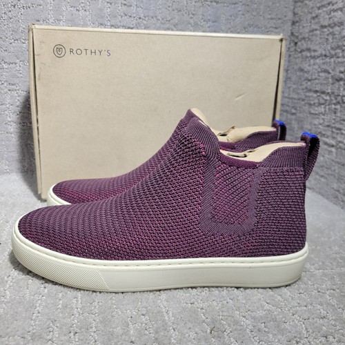 Rothys The Chelsea Women's Size 6.5 US Red Berry Lattice Fabric High Top Sneakes - Picture 3 of 8