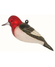 Red Headed Woodpecker Blown Glass Handcrafted Bird Christmas Ornament NIB Cobane