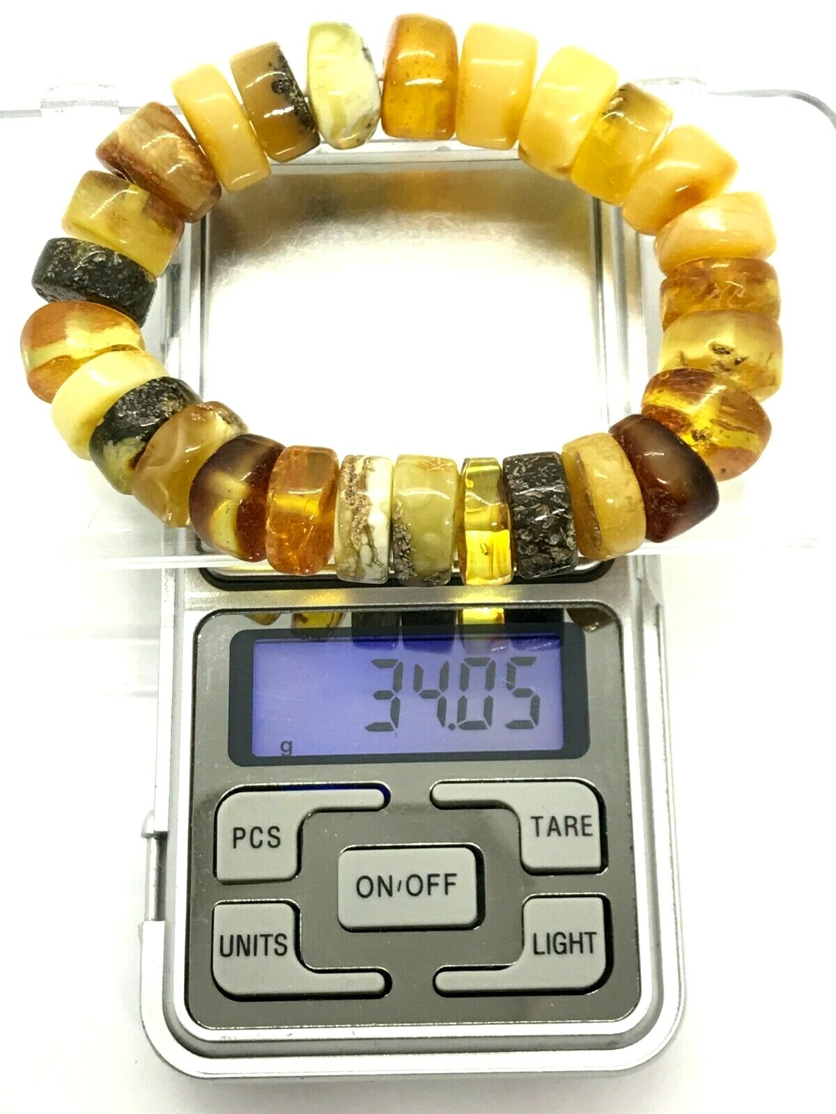 AMBER BRACELET Baltic Amber Chunky Donuts Beads Elastic Gift Jewelry 34g 13906 Nowa cena specjalna