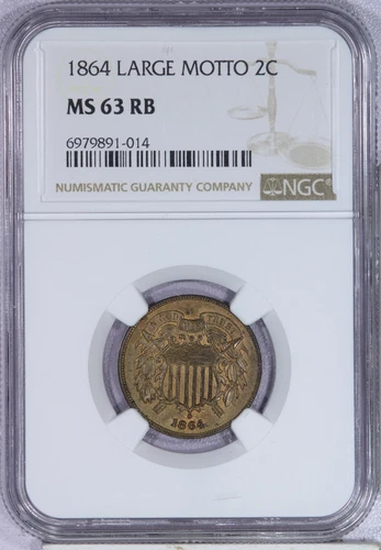 1864 Two Cent Piece 2c NGC MS63 RB - Large Motto