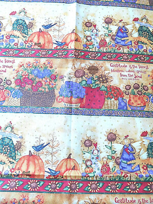 1 yard cotton quilt fabric HARVEST ANGELS yellow BORDER Print Debi Hron SPX BTY
