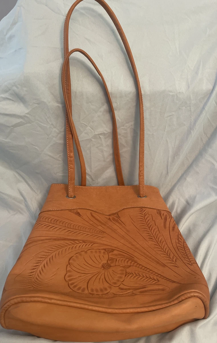 Vintage American West hand tooled leather purse handbag 1980s