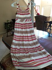 RALPH LAUREN - Multicolor White Brown Long Cotton Dress Kids M 8-10 Excellent
