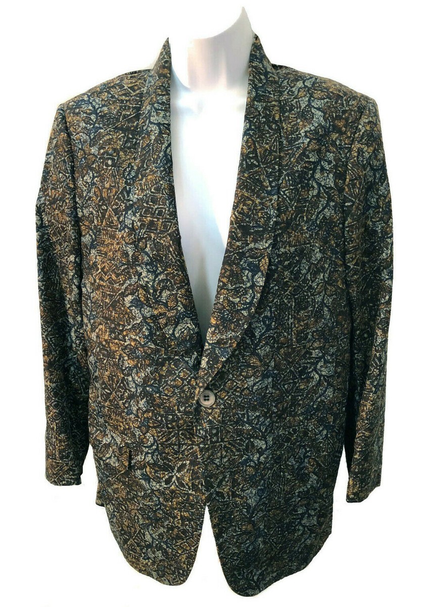 Vintage 60s Batik Print Cotton Suit Jacket Sandwich Isles period