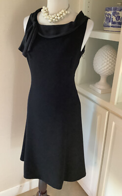 Les Copains Dress, Size 44, US 8, Black, Lined, Draped Neckline, A Line 