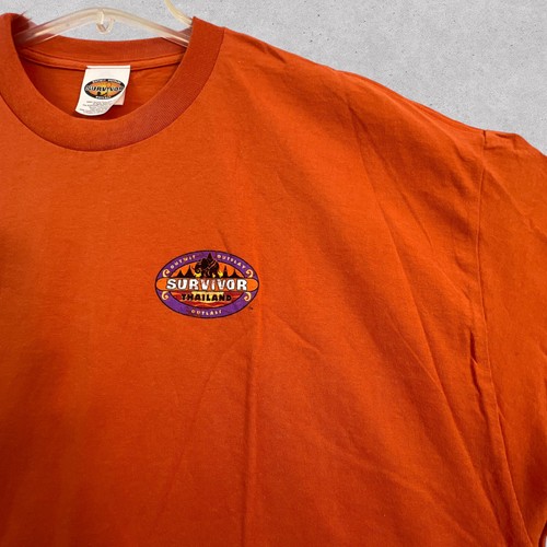 Vintage Survivor Thailand T Shirt Mens XXL 2XL Orange Graphic Tee Reality TV - Picture 10 of 11