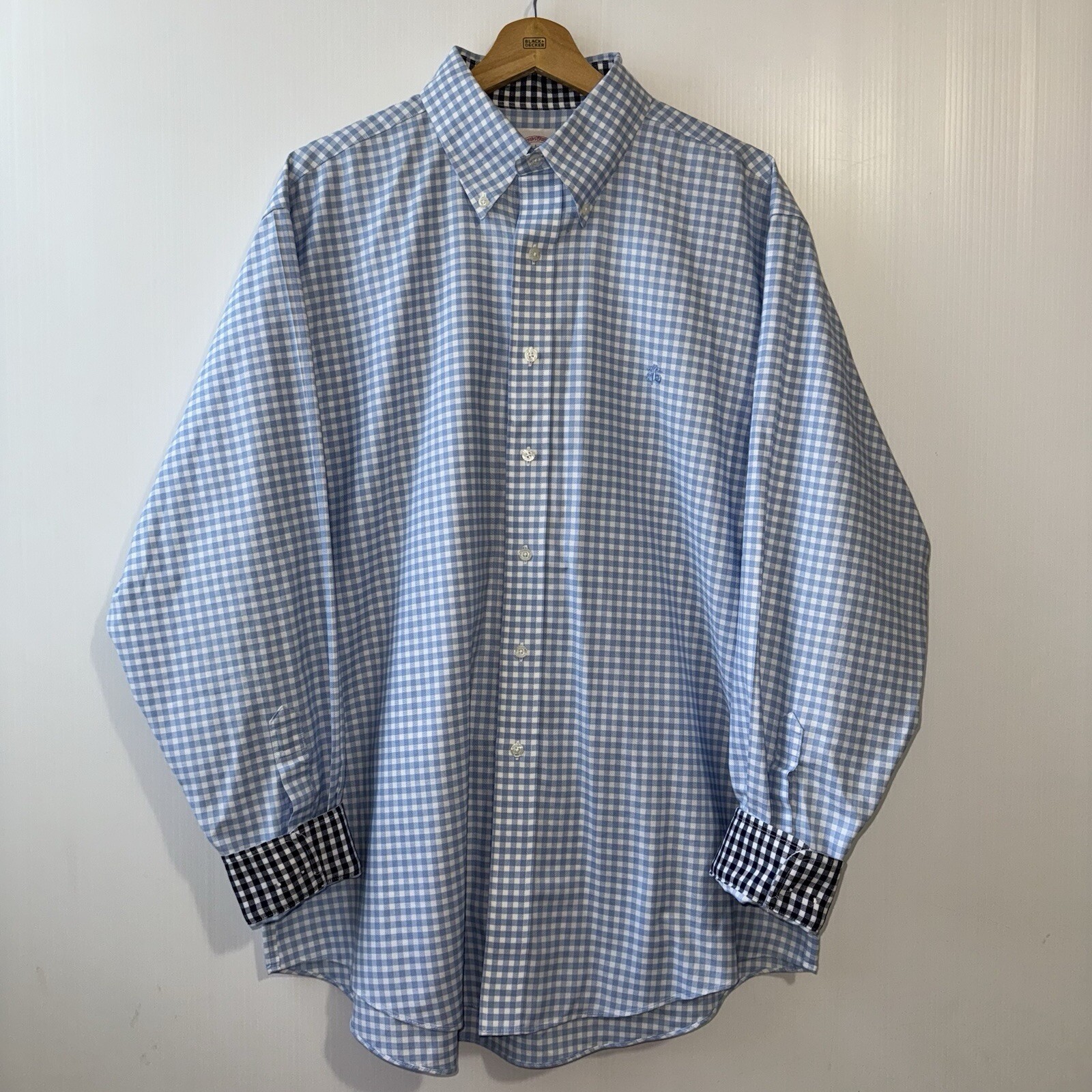 Brooks Brothers Supima Cotton Original Polo Button Shirt Men's Sz L Blue White