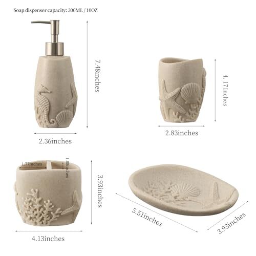 Bathroom Accessories Set, 4 PCS Bathroom Accessory Sets with Soap Sea