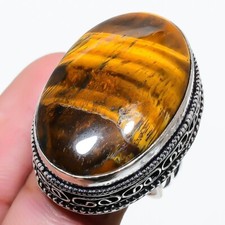 Tiger Eye Gemstone Handmade 925 Sterling Silver Jewelry Ring Size 7 US 