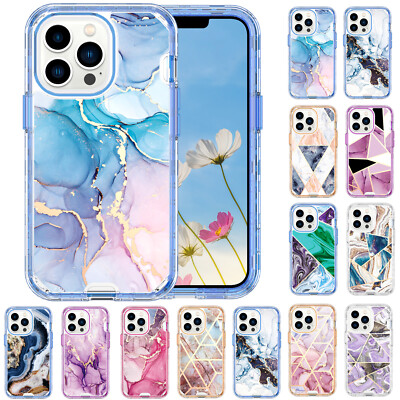 For iPhone 16 Pro Max 15 14 13 12 11 Shockproof Plating TPU Marble Pattern Case