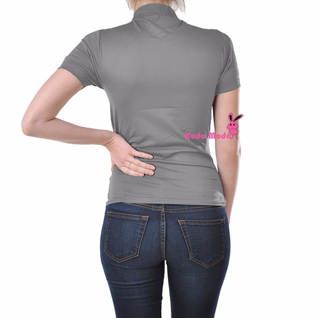 Women Seamless Stretch Short Sleeve Mock Neck Turtleneck Blouse Top Tee Shirt | eBay