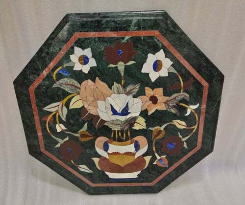 12'' green Marble table Top corner side pietra Dura inlay room decor antique l4 - Picture 1 of 5