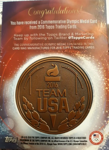 2016 Topps U.S. Olympic Team Commemorative Olympic Bronze Medal Insert - Picture 2 of 2