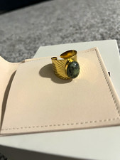 NUCERY Gold Tone Adjustable & Oval Green Stone Bezel Cocktail Band Ring Size 7 