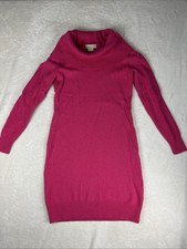 Michael Kors Sweater Dress Womens Size Medium Pink Fuscia Wool Blend Turtleneck