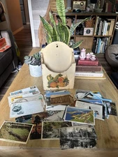 VINTAGE WOOD LETTER HOLDER WALL CADDY PAINTED FRUIT MAIL ORGANIZER POSTCARDS