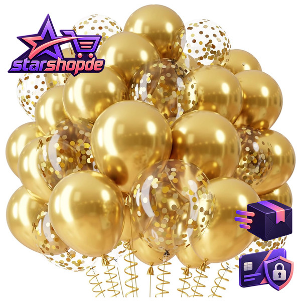 Qifu Luftballons Gold, 36 StüCk Golden Luftballons Geburtstag Gold Konfetti-image