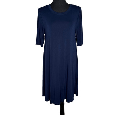 Cynthia Rowley Navy Blue A-Line Dress | Size Medium Soft Stretch Short Sleeve
